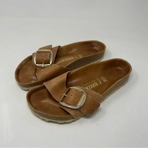 Birkenstock Madrid Big Buckle Cognac Natural Leather Sandals Size 38 (7-7.5)M